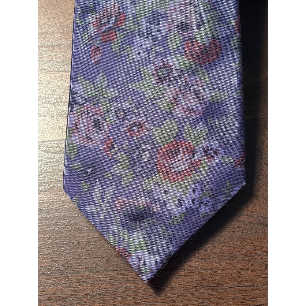 Marco Carlo Purple Floral Silk Necktie Mens One Size Excellent